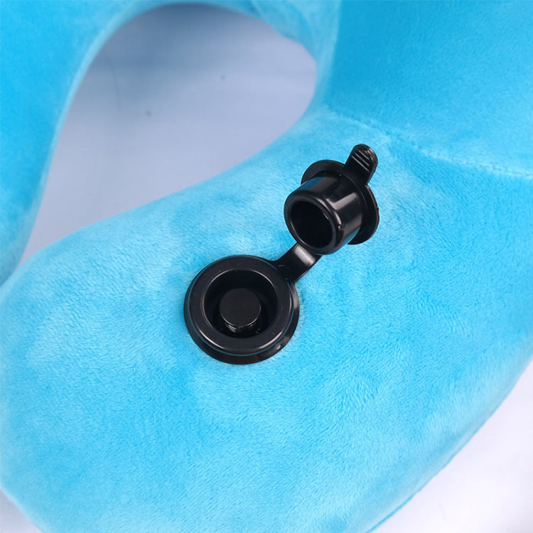 HKM-847443 U-Shaped Inflatable Neck Pillow in Sky Blue, Purple, Pink, and Gray - Flannel Material, 30x28x9cm