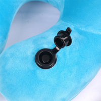 HKM-847443 U-Shaped Inflatable Neck Pillow in Sky Blue, Purple, Pink, and Gray - Flannel Material, 30x28x9cm