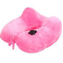 HKM-847443 U-Shaped Inflatable Neck Pillow in Sky Blue, Purple, Pink, and Gray - Flannel Material, 30x28x9cm