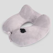 HKM-847443 U-Shaped Inflatable Neck Pillow in Sky Blue, Purple, Pink, and Gray - Flannel Material, 30x28x9cm