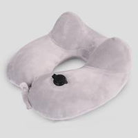 HKM-847443 U-Shaped Inflatable Neck Pillow in Sky Blue, Purple, Pink, and Gray - Flannel Material, 30x28x9cm