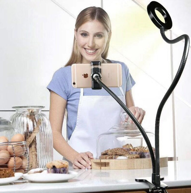 HKM-847571 Adjustable Mobile Phone Fill Light and Live Streaming Support Bracket with USB Power Source