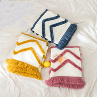 HKM-847635 Knitted Woolen Towel Blanket with Tassels for Home Decor in Nordic Style