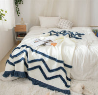 HKM-847635 Knitted Woolen Towel Blanket with Tassels for Home Decor in Nordic Style