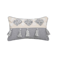 HKM-847699 Tufted Cotton and Linen Decorative Lumbar Pillow with Stripes and Tassels for Living Room
