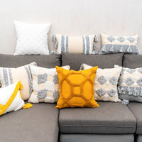 HKM-847699 Tufted Cotton and Linen Decorative Lumbar Pillow with Stripes and Tassels for Living Room