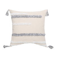 HKM-847699 Tufted Cotton and Linen Decorative Lumbar Pillow with Stripes and Tassels for Living Room