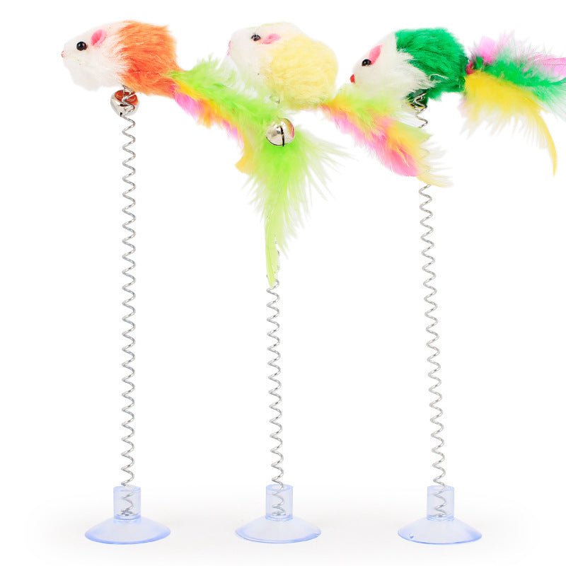 HKM-847763 Multicolored Plush Mouse with Spring and Suction Cup for Cats