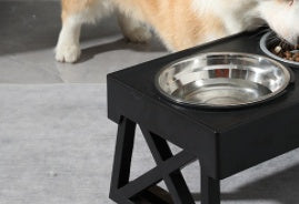 HKM-847827 Adjustable Elevated Stainless Steel Anti-Choke Slow Feeding Dog Bowl Set