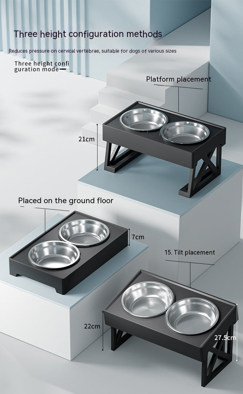 HKM-847827 Adjustable Elevated Stainless Steel Anti-Choke Slow Feeding Dog Bowl Set