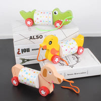 HKM-847891 Wooden Cartoon Animal Drag Car Toy for Kids - Educational Math & Cognitive Development Activity