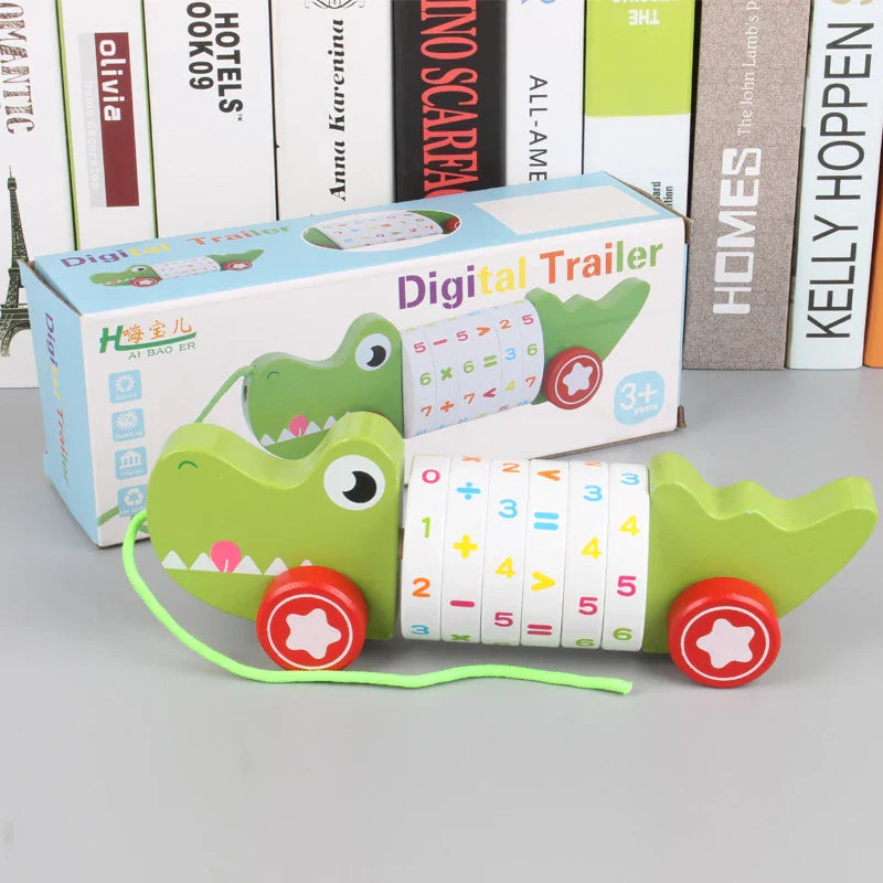 HKM-847891 Wooden Cartoon Animal Drag Car Toy for Kids - Educational Math & Cognitive Development Activity