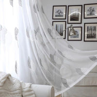 HKM-848019 Double Color Tree Shadow Embroidered Curtain with 4 Rows of Flowers in Gray White, Polyester Material, 280cm Wide