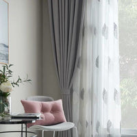 HKM-848019 Double Color Tree Shadow Embroidered Curtain with 4 Rows of Flowers in Gray White, Polyester Material, 280cm Wide