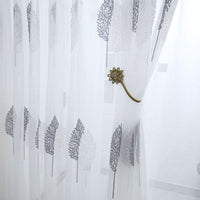 HKM-848019 Double Color Tree Shadow Embroidered Curtain with 4 Rows of Flowers in Gray White, Polyester Material, 280cm Wide