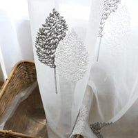 HKM-848019 Double Color Tree Shadow Embroidered Curtain with 4 Rows of Flowers in Gray White, Polyester Material, 280cm Wide
