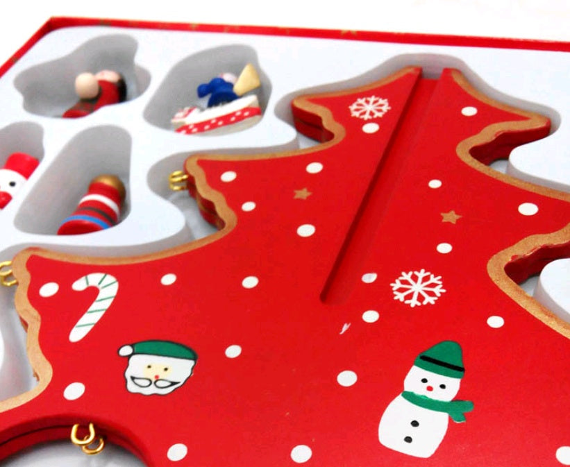 HKM-848083 Wooden Christmas Tree Desktop Decoration - Hand-Painted Red and Green Christmas Decor in Large, Medium, and Small Sizes