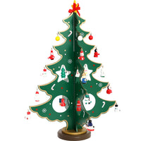 HKM-848083 Wooden Christmas Tree Desktop Decoration - Hand-Painted Red and Green Christmas Decor in Large, Medium, and Small Sizes