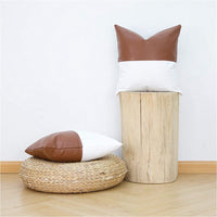 HKM-848275 Simple Solid Color PU Leather Striped Patchwork Cushion Cover - 45x45cm