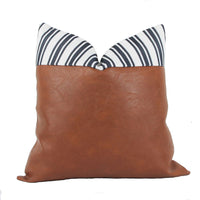 HKM-848275 Simple Solid Color PU Leather Striped Patchwork Cushion Cover - 45x45cm