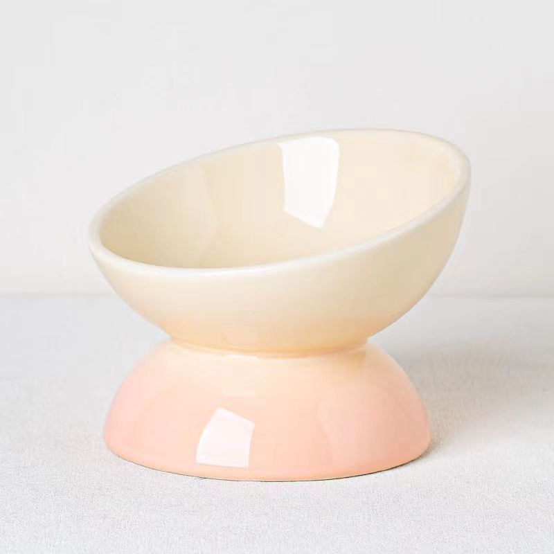 HKM-848339 Ceramic Cat Bowl with Oblique Mouth Design for Cervical Spine Protection - Large Capacity and Diameter