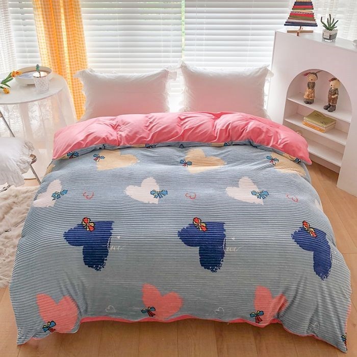 HKM-848467 Double-Sided Coral Fleece Duvet Cover with Pillowcase – Fashionable and Simple Design
