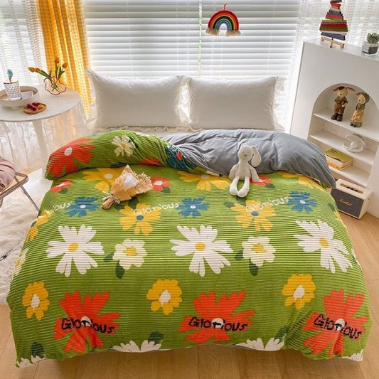 HKM-848467 Double-Sided Coral Fleece Duvet Cover with Pillowcase – Fashionable and Simple Design
