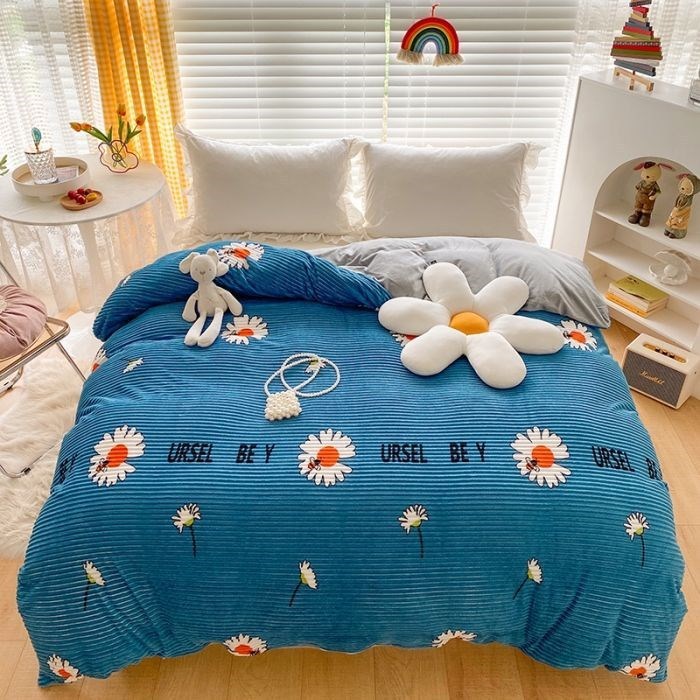 HKM-848467 Double-Sided Coral Fleece Duvet Cover with Pillowcase – Fashionable and Simple Design
