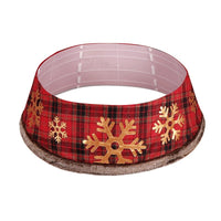 HKM-848595 Snowflake Plaid Non-Woven Christmas Tree Skirt - 48-Inch Circumference Decor