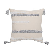 HKM-848851 Hand-Embroidered Cotton and Linen Tufted Throw Pillow with Fringed Design - 45x45cm and 30x50cm Options