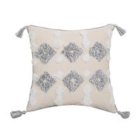 HKM-848851 Hand-Embroidered Cotton and Linen Tufted Throw Pillow with Fringed Design - 45x45cm and 30x50cm Options