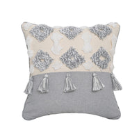 HKM-848851 Hand-Embroidered Cotton and Linen Tufted Throw Pillow with Fringed Design - 45x45cm and 30x50cm Options