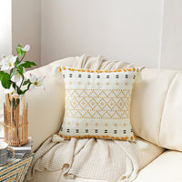 HKM-848851 Hand-Embroidered Cotton and Linen Tufted Throw Pillow with Fringed Design - 45x45cm and 30x50cm Options