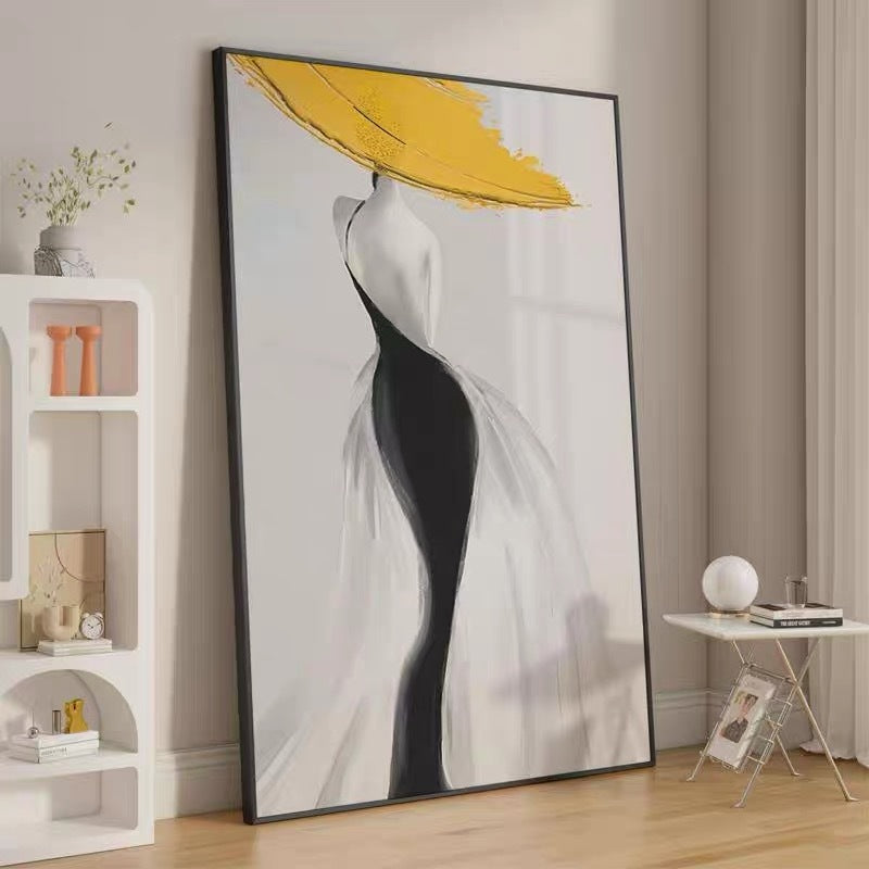 HKM-849555 Handmade Abstract Yellow Canvas Oil Painting – Modern Luxury Wall Art for Living Room Décor