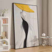HKM-849555 Handmade Abstract Yellow Canvas Oil Painting – Modern Luxury Wall Art for Living Room Décor