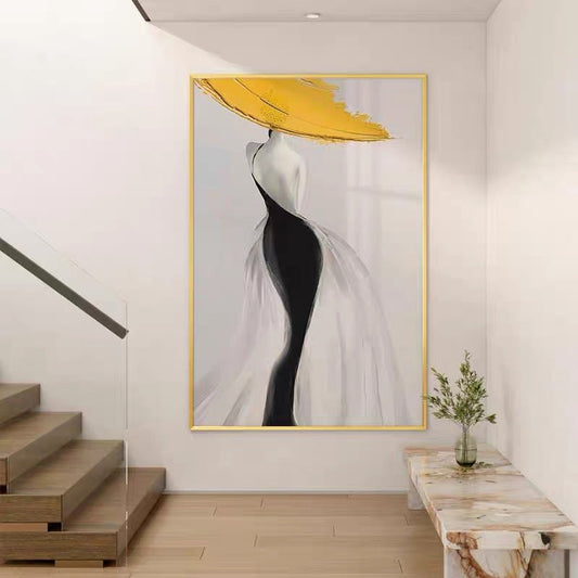 HKM-849555 Handmade Abstract Yellow Canvas Oil Painting – Modern Luxury Wall Art for Living Room Décor