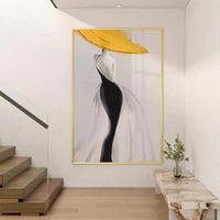 HKM-849555 Handmade Abstract Yellow Canvas Oil Painting – Modern Luxury Wall Art for Living Room Décor