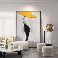 HKM-849555 Handmade Abstract Yellow Canvas Oil Painting – Modern Luxury Wall Art for Living Room Décor