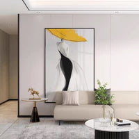 HKM-849555 Handmade Abstract Yellow Canvas Oil Painting – Modern Luxury Wall Art for Living Room Décor