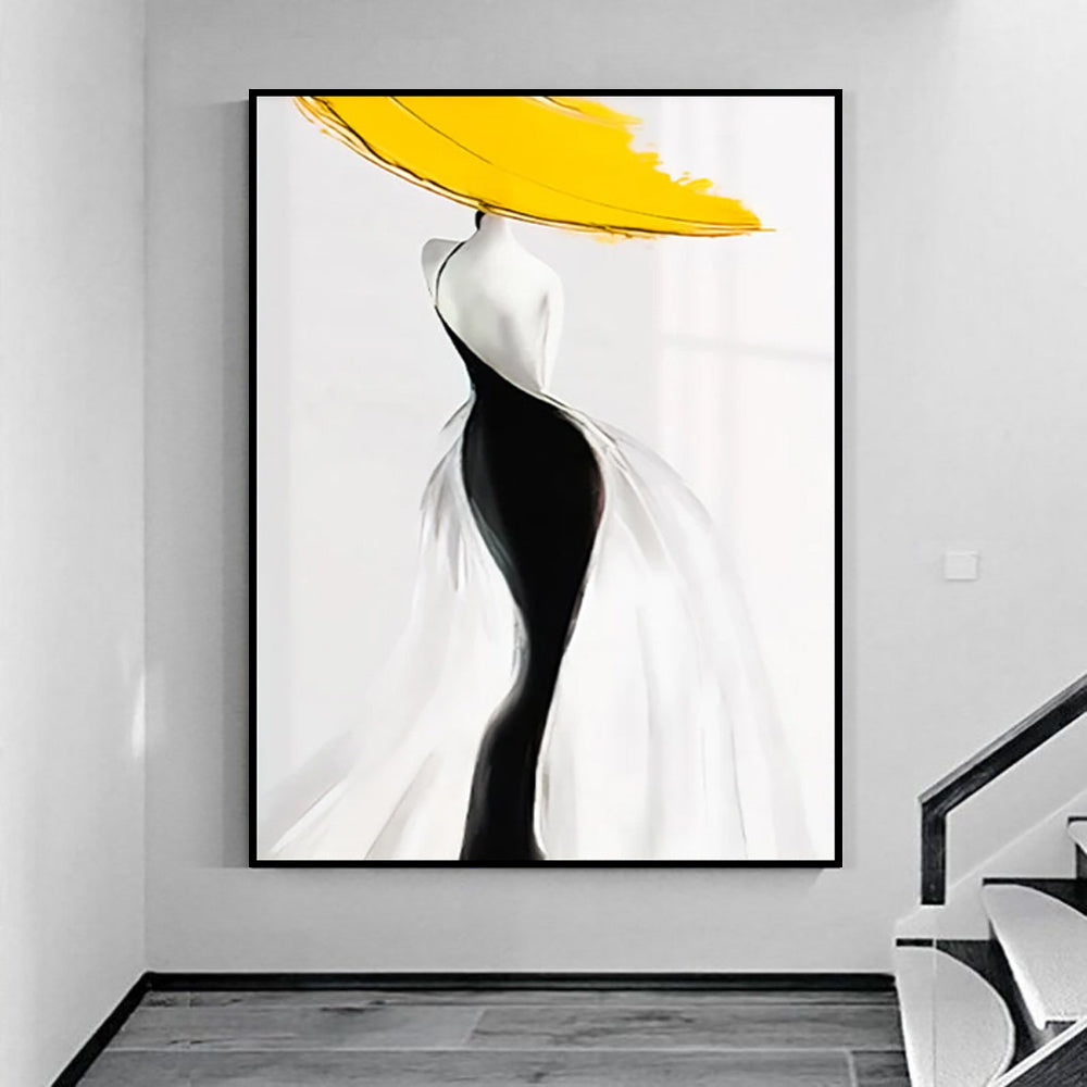 HKM-849555 Handmade Abstract Yellow Canvas Oil Painting – Modern Luxury Wall Art for Living Room Décor