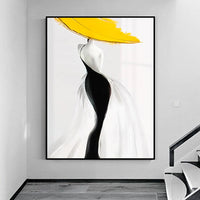 HKM-849555 Handmade Abstract Yellow Canvas Oil Painting – Modern Luxury Wall Art for Living Room Décor