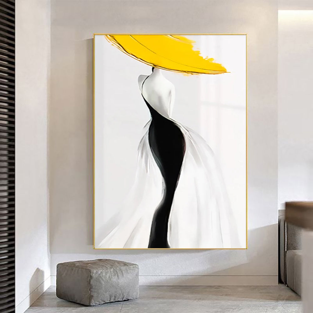 HKM-849555 Handmade Abstract Yellow Canvas Oil Painting – Modern Luxury Wall Art for Living Room Décor