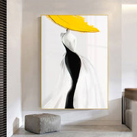 HKM-849555 Handmade Abstract Yellow Canvas Oil Painting – Modern Luxury Wall Art for Living Room Décor