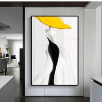 HKM-849555 Handmade Abstract Yellow Canvas Oil Painting – Modern Luxury Wall Art for Living Room Décor