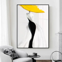 HKM-849555 Handmade Abstract Yellow Canvas Oil Painting – Modern Luxury Wall Art for Living Room Décor