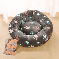 HKM-849747 Thick Plush Round Pet Nest Mat with Blanket for Autumn and Winter - Multiple Sizes and Designs Available