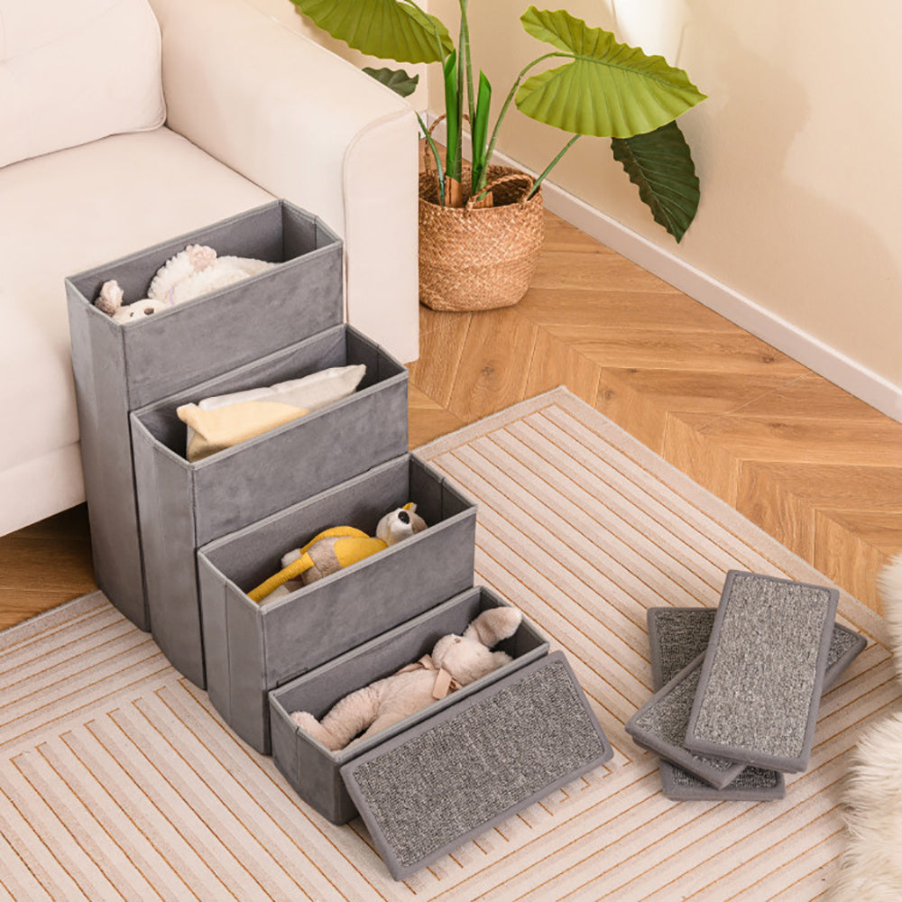 HKM-850131 Foldable Non-Slip Dog Stairs with Adjustable Steps and Storage Compartment - Gray