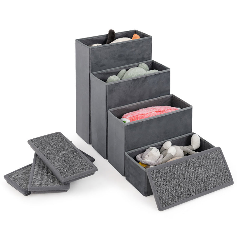 HKM-850131 Foldable Non-Slip Dog Stairs with Adjustable Steps and Storage Compartment - Gray