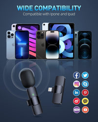 HKM-850323 Rechargeable Wireless Lavalier Microphone for iPhone 15 & 16, Easy Setup, Noise Reduction, Clip-On, Long Range Audio Recording