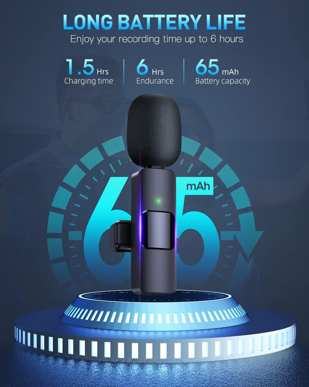 KTX-850323 Rechargeable Wireless Lavalier Microphone for iPhone 15 & 16, Easy Setup, Noise Reduction, Clip-On, Long Range Audio Recording